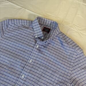 UNTUCKit Blufled WF Short Sleeve Blue Red Plaid Shirt Mens M Wrinkle Free